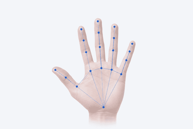 Hand tracking with 21 MediaPipe landmarks